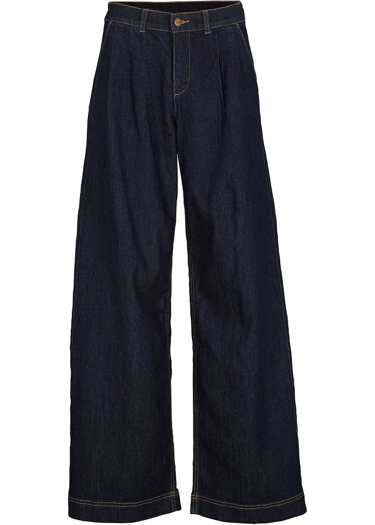 Wide Leg Jeans Mid Waist, Bequembund in blau von vorne - bonprix