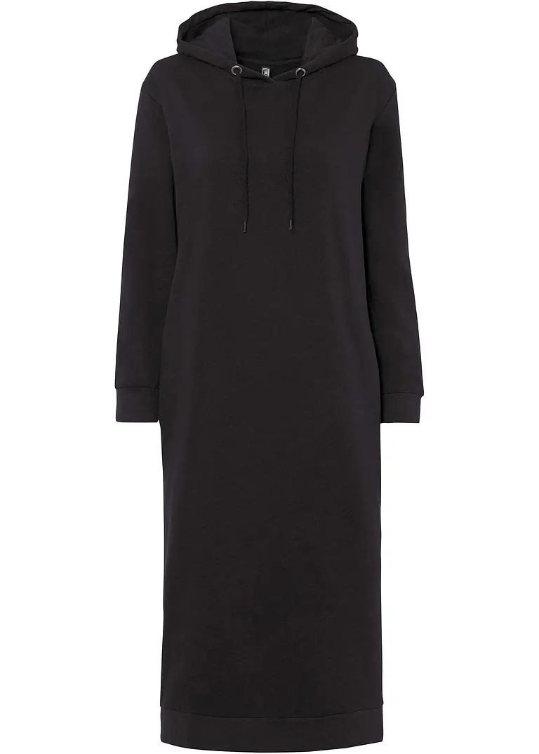 Sweatkleid mit Kapuze in schwarz von vorne - bonprix