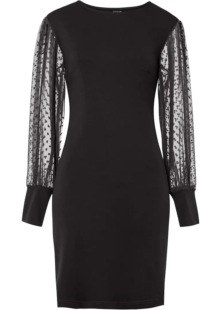 Jerseykleid mit Chiffonärmeln in schwarz von vorne - bonprix
