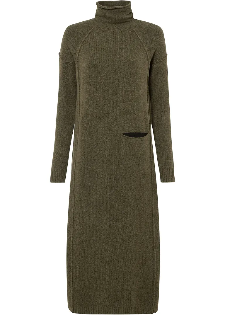 Strickkleid mit Rollkragen in grün von vorne - bonprix