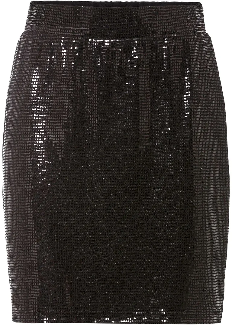 Jerseyrock mit Glitzerdruck in schwarz von vorne - BODYFLIRT