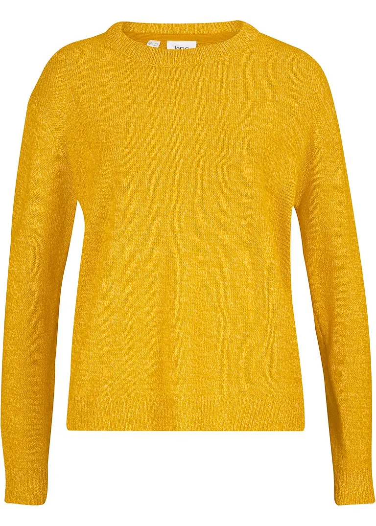 Strick-Pullover mit Rundhals-Ausschnitt in Melange in gelb von vorne - bpc bonprix collection