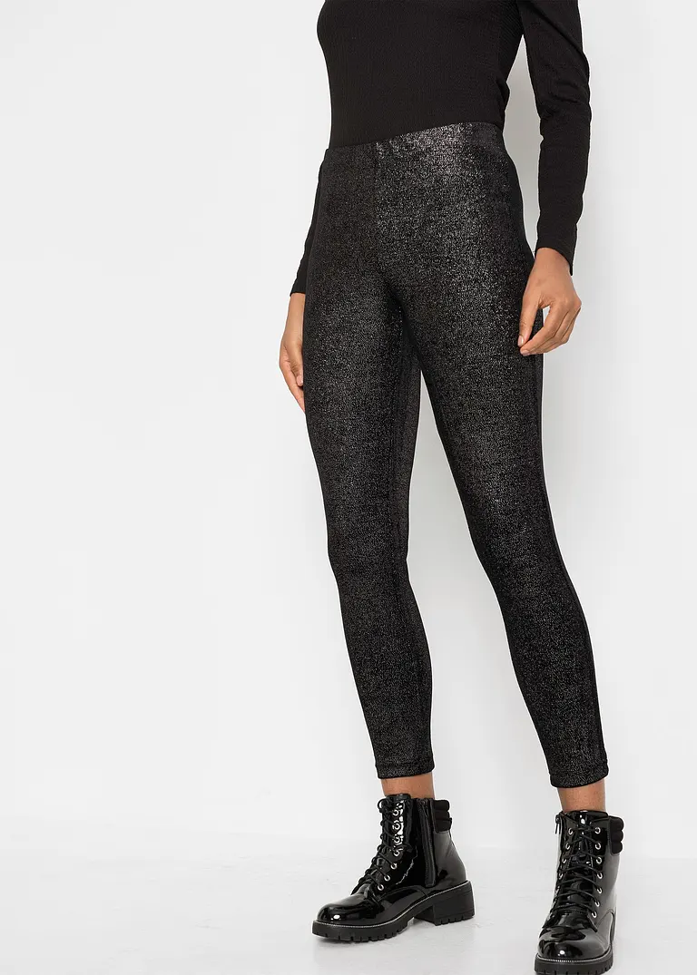 Glitzer Leggings aus Samt in schwarz von vorne - bonprix