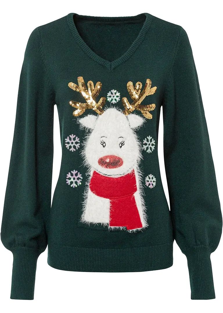 Weihnachts-Pullover in grün von vorne - bonprix