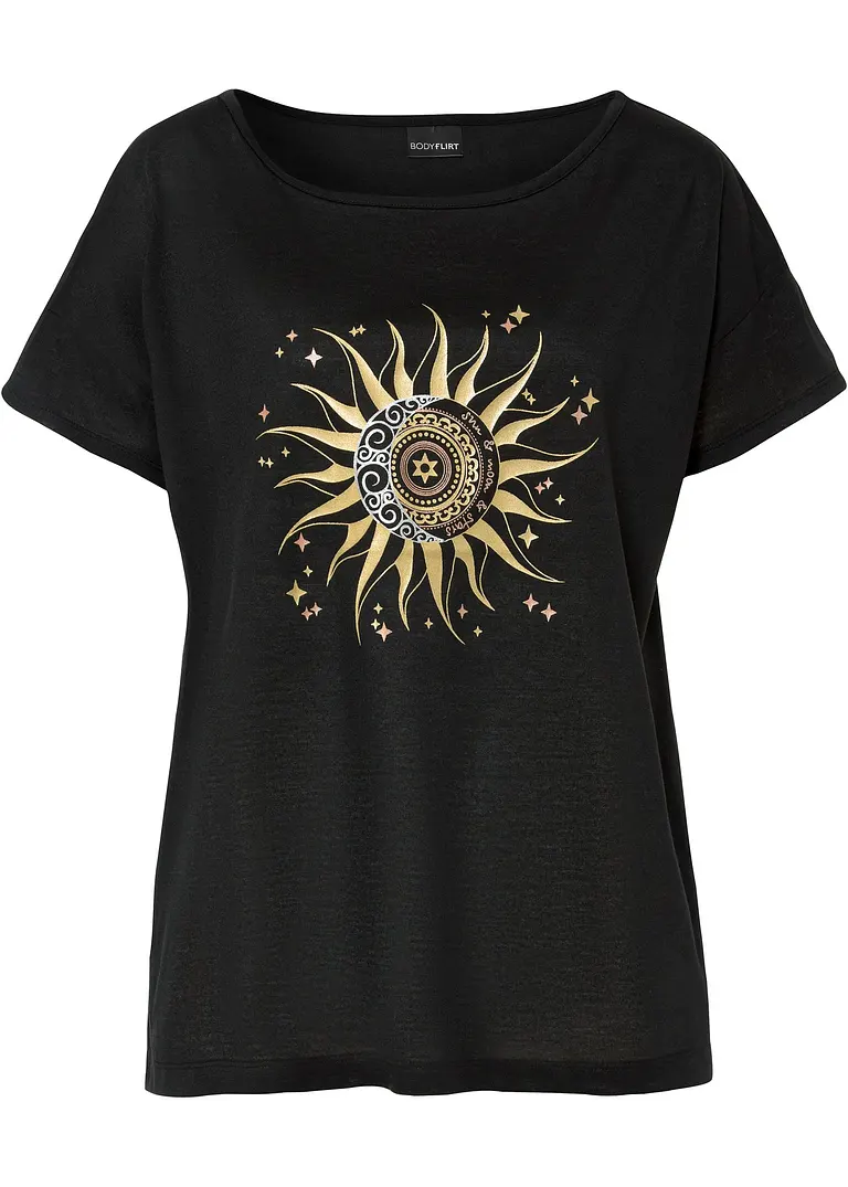 Shirt mit Cut-Out in schwarz von vorne - bonprix