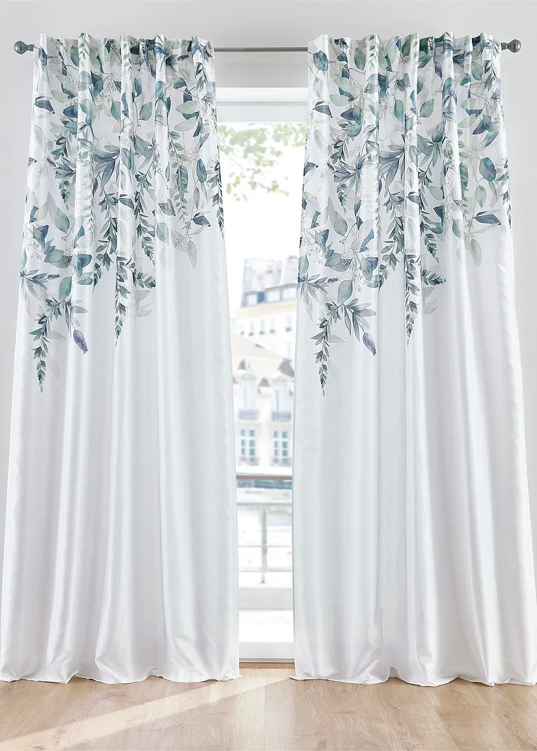 Vorhang mit Blätterdruck (1er Pack) in weiß - bonprix