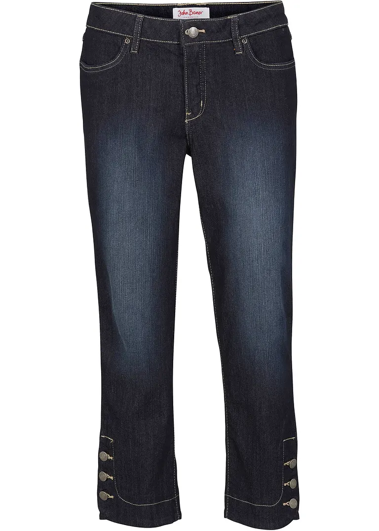Slim Fit Jeans Mid Waist, cropped in blau von vorne - bonprix