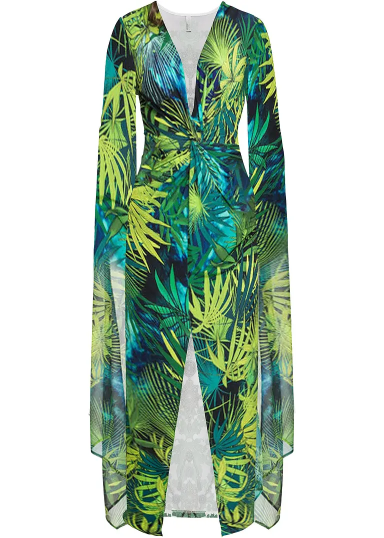 Jerseykleid mit Schlitz in grün von vorne - bonprix