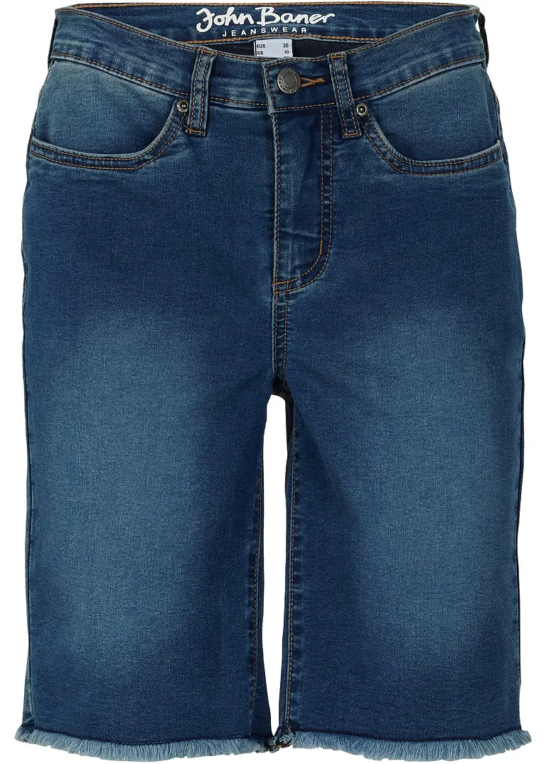 Super-Stretch-Jeans-Bermuda in blau von vorne - John Baner JEANSWEAR