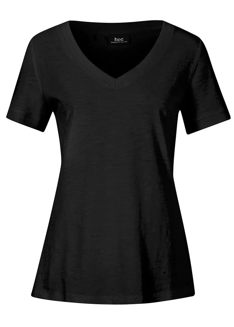 T-Shirt aus reiner Baumwolle in schwarz von vorne - bonprix