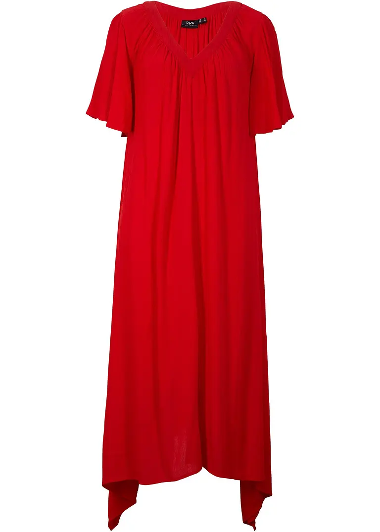 Langes Kaftan-Kleid aus Kreppware in rot von vorne - bonprix