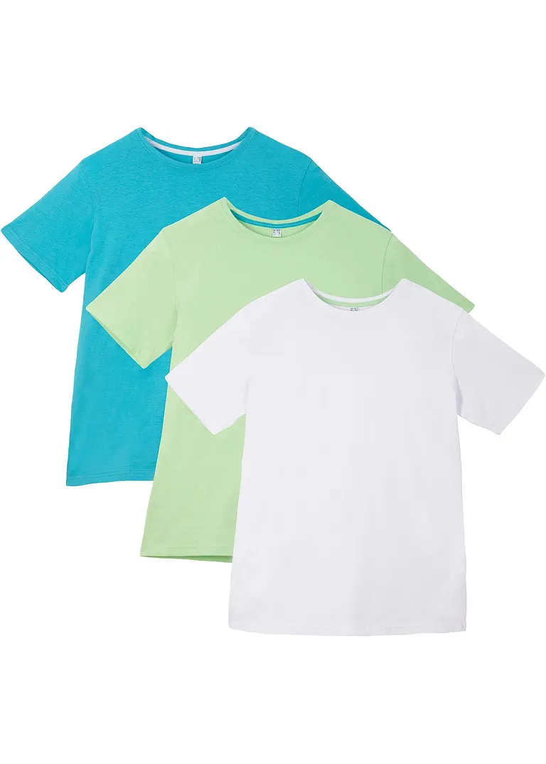 T-Shirt (3er Pack) aus reiner Baumwolle in blau von vorne - bonprix