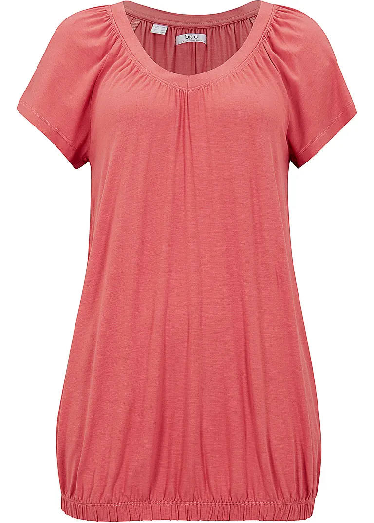 Shirt mit V-Ausschnitt, kurzarm in rosa von vorne - bonprix