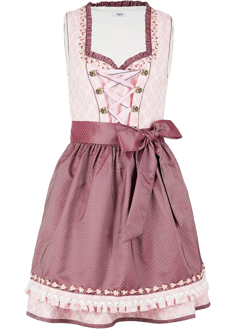 Dirndl mit Schürze, kniefrei (2-tlg. Set) in lila von vorne - bonprix