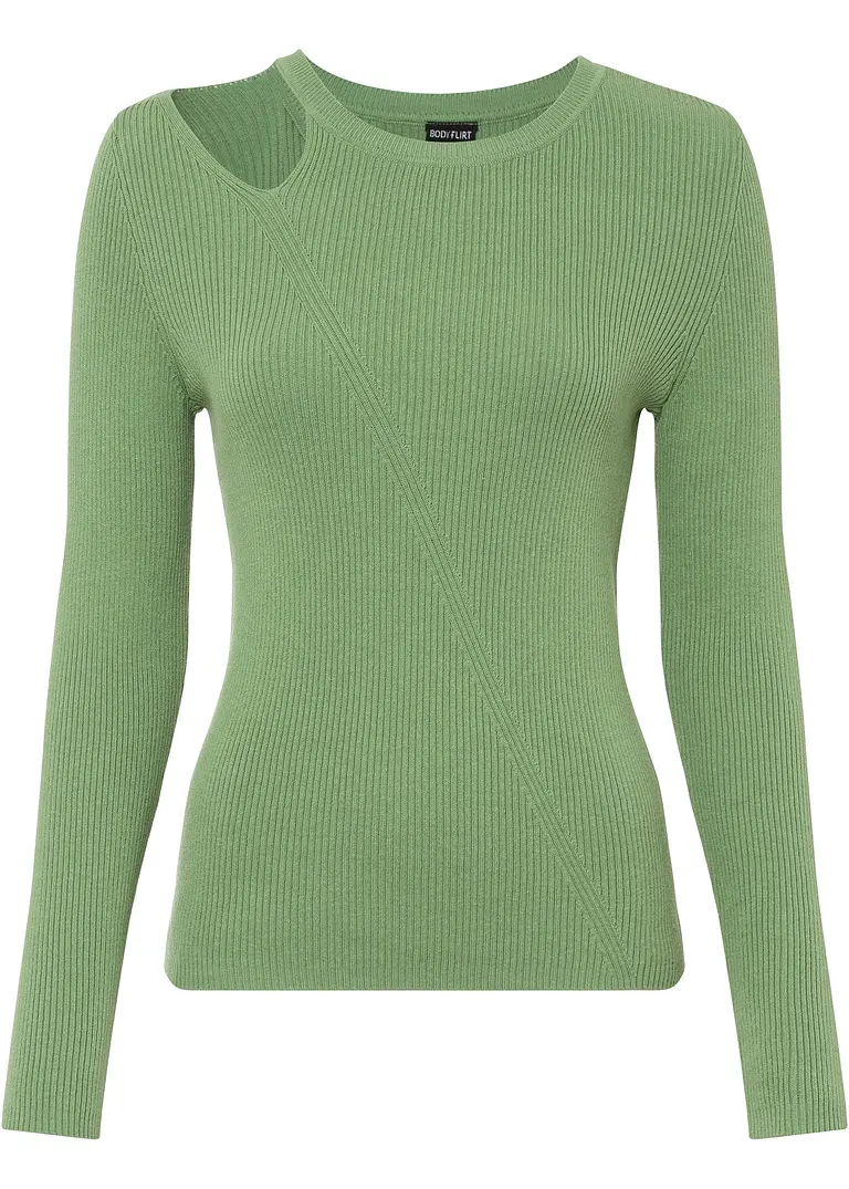Pullover mit Cut-Out in grün von vorne - BODYFLIRT