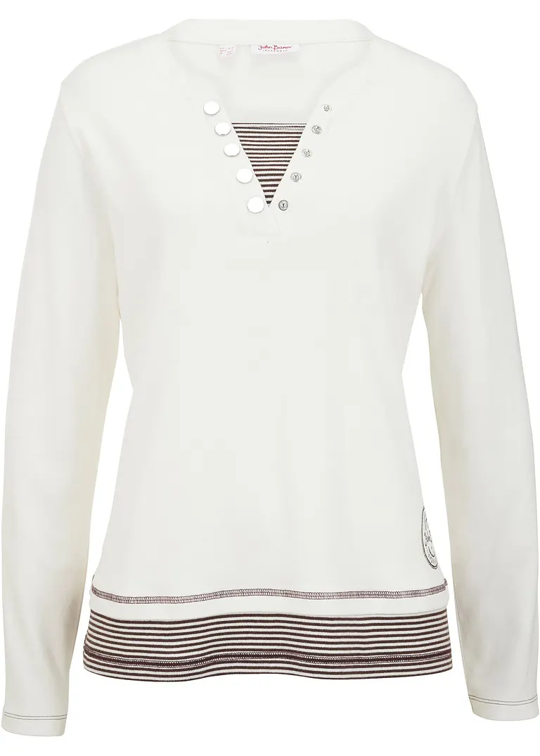 Baumwoll-Langarmshirt, 2 in 1-Optik in weiß von vorne - bonprix