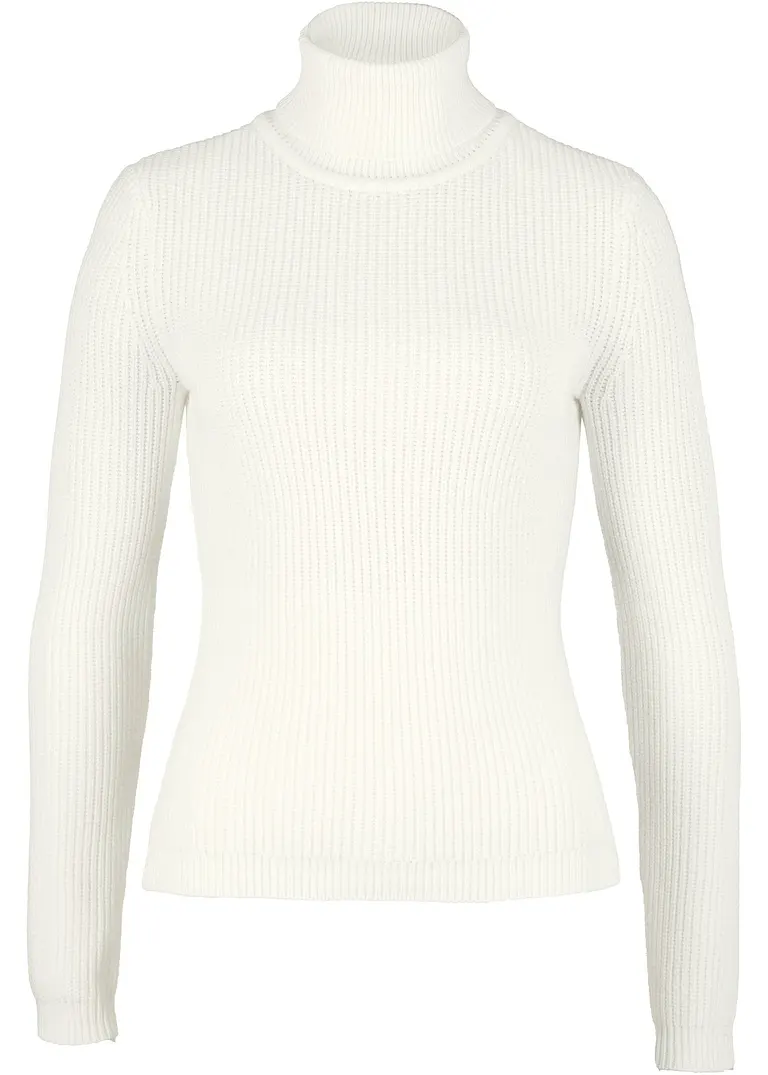 Rollkragenpullover, eng anliegend in weiß von vorne - bpc bonprix collection