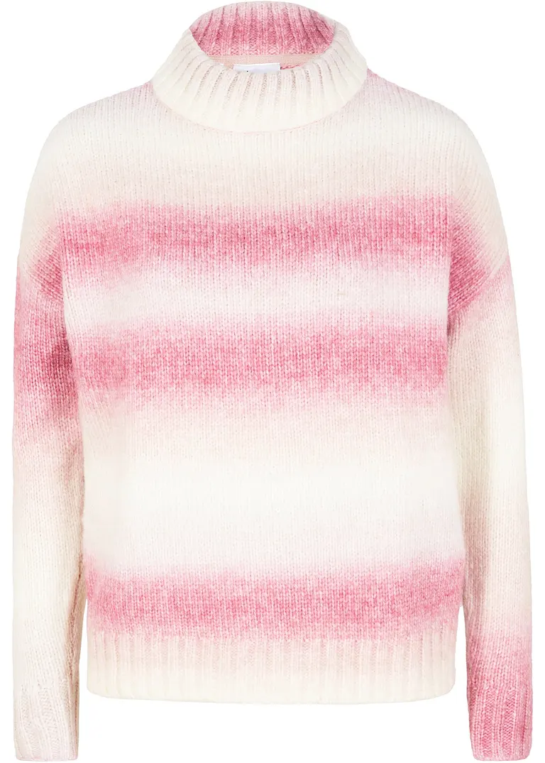 Stehkragen-Pullover mit Farbverlauf und Wollanteil  in rosa von vorne - bpc bonprix collection