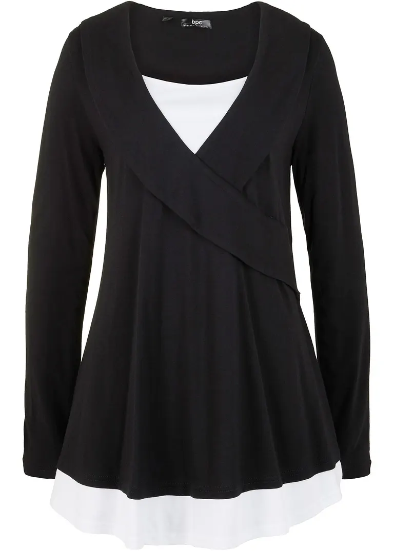 Tunika-Shirt aus Baumwoll-Viskose-Mix in schwarz von vorne - bonprix