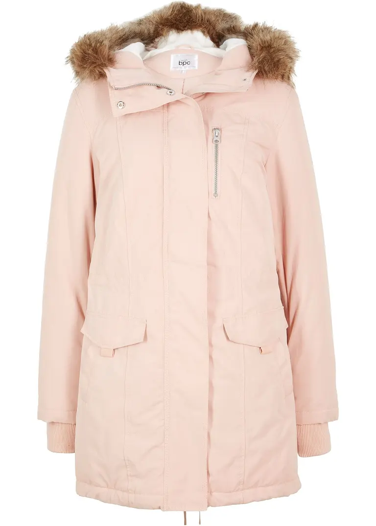 Kapuzenparka mit Fellimitatbesatz, leicht wattiert in rosa von vorne - bpc bonprix collection