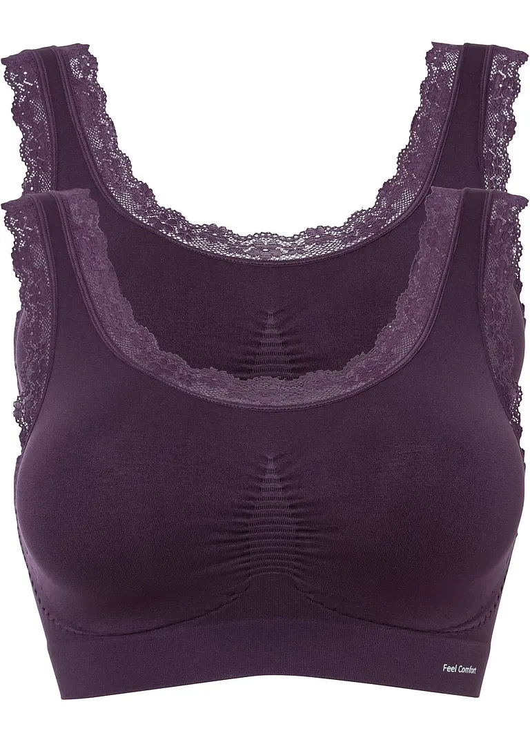 Feel Comfort Seamless Bustier (2er Pack) in lila von vorne - bonprix