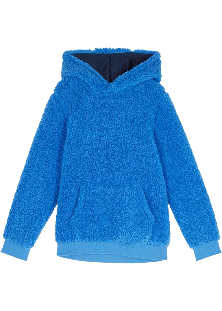Mädchen Teddy-Fleeceshirt mit Kapuze in blau von vorne - bpc bonprix collection
