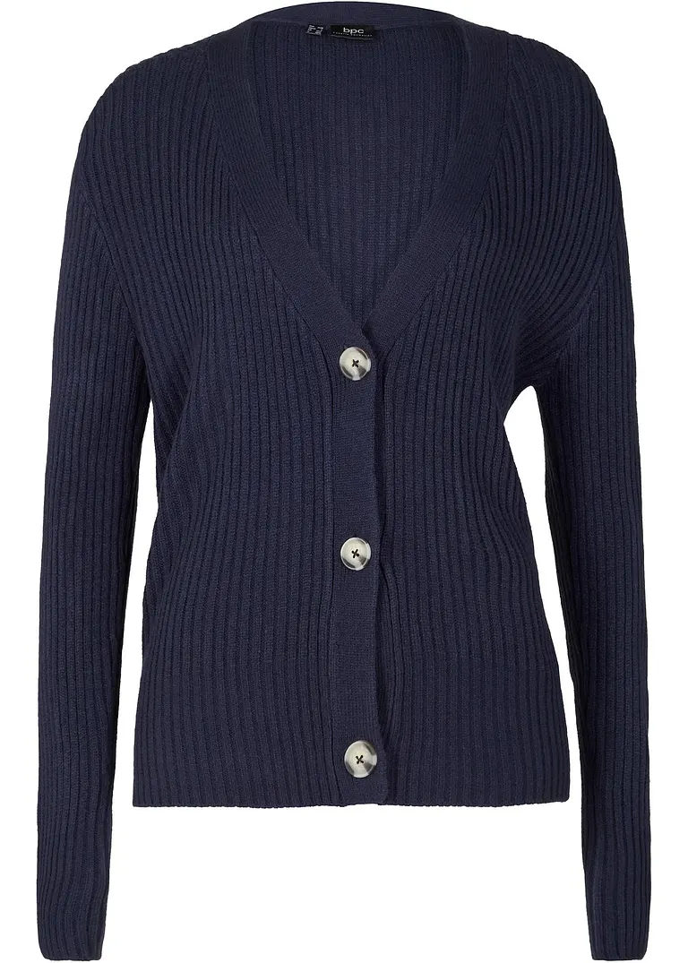 Strickjacke im Boxy-Fit, kurz in blau von vorne - bpc bonprix collection