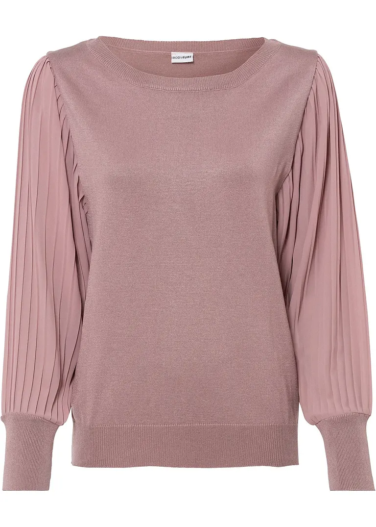 Pullover mit plissierten Ärmeln in rosa von vorne - bonprix