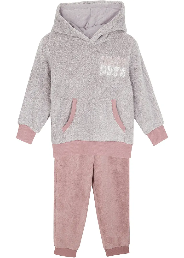 Kinder Teddyfleece Homewear Anzug (2-tlg.Set) in grau von vorne - bpc bonprix collection