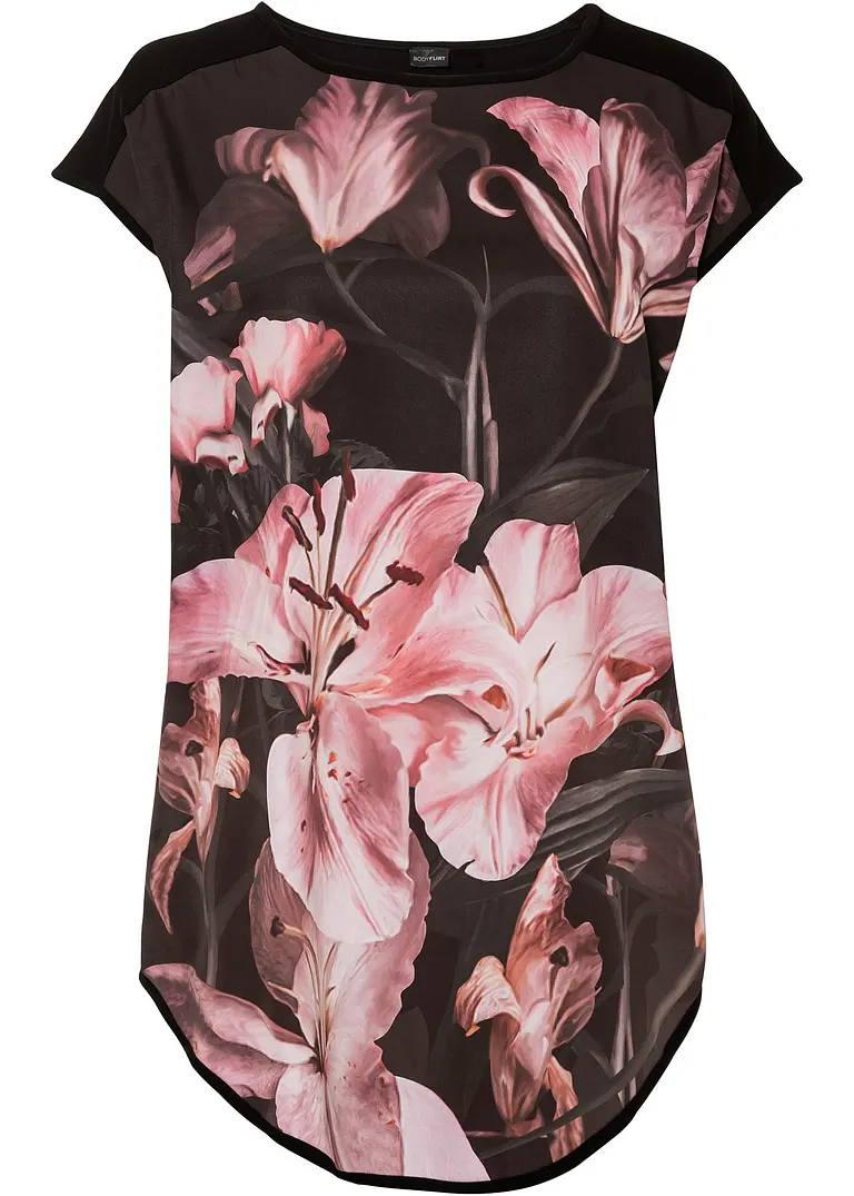 Bedrucktes Shirt aus softem Viskose-Mix in schwarz von vorne - bonprix