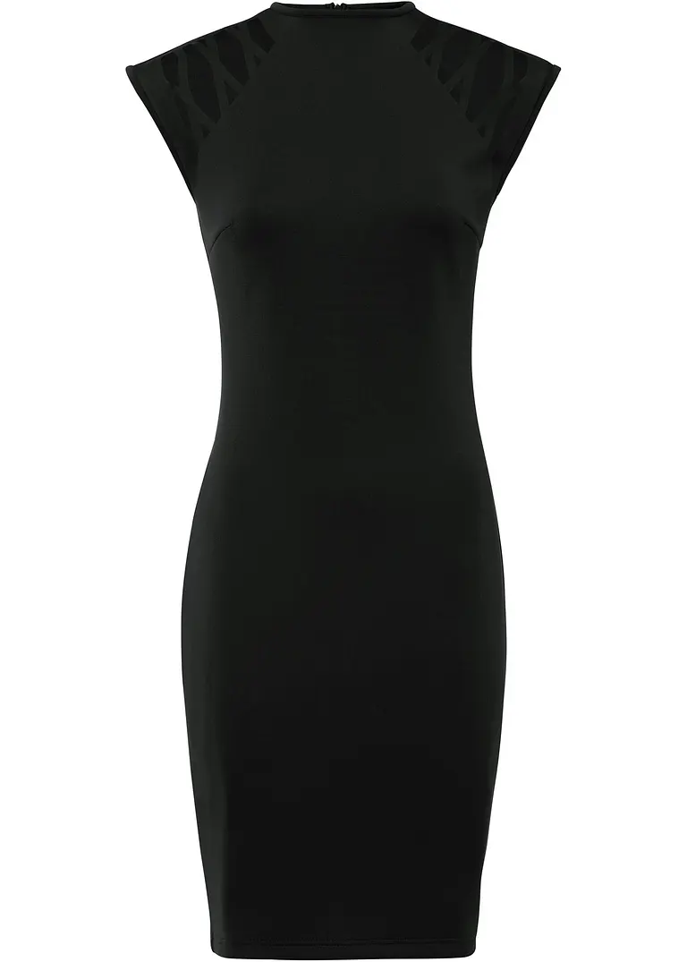 Kleid mit Laser-Cut in schwarz von vorne - BODYFLIRT boutique