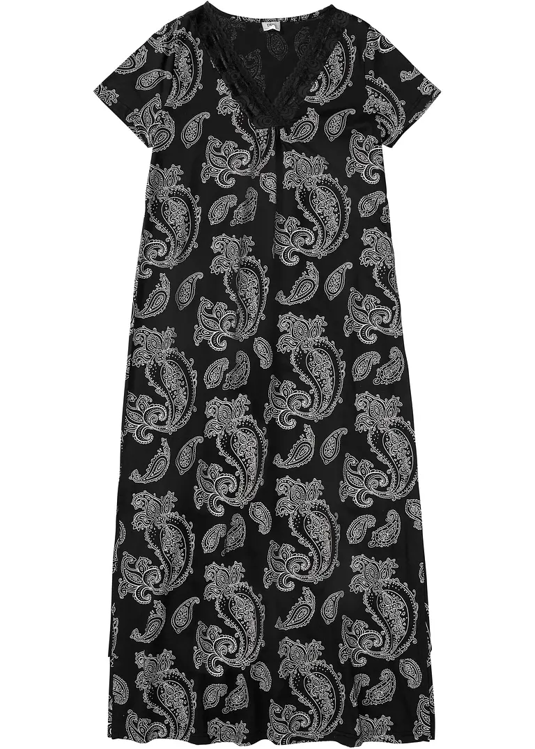 Nachtkleid mit Spitze in schwarz von vorne - bpc bonprix collection