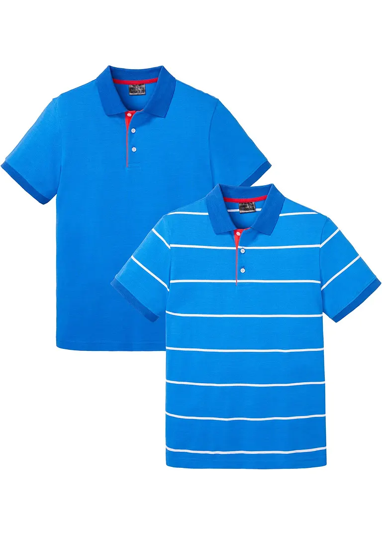 Piqué-Poloshirt (2er Pack), Kurzarm in blau von vorne - bonprix