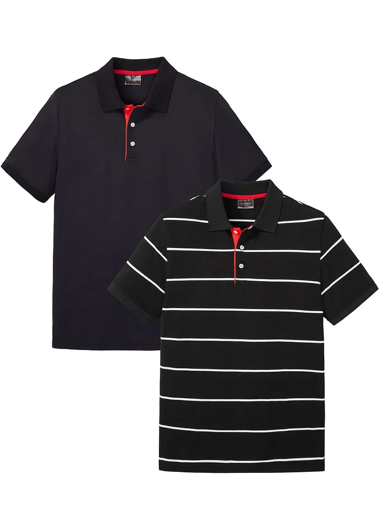 Piqué-Poloshirt (2er Pack) aus reiner Baumwolle in schwarz von vorne - bonprix