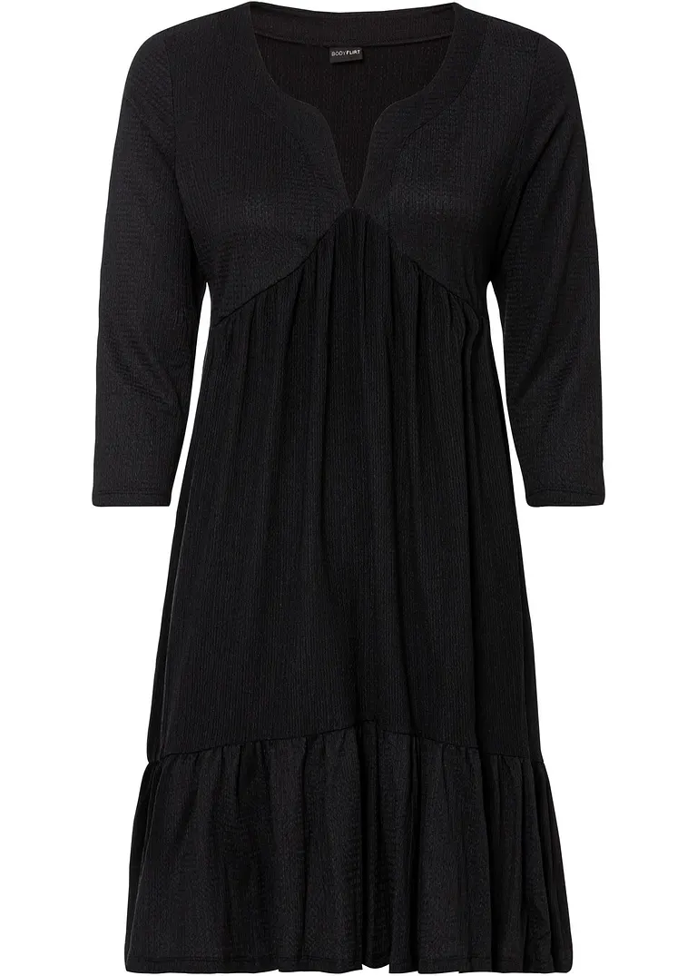 Crepe-Jerseykleid mit Volants in schwarz von vorne - BODYFLIRT