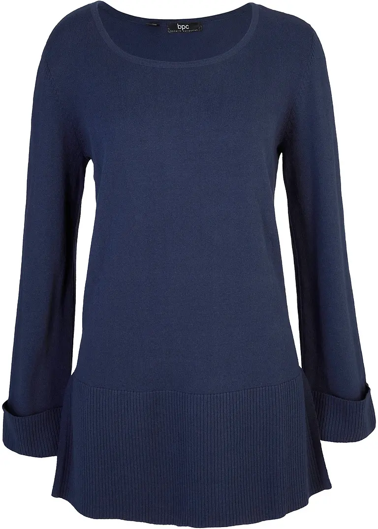 Longpullover aus Feinstrick mit langen Seitenschlitzen in blau von vorne - bonprix