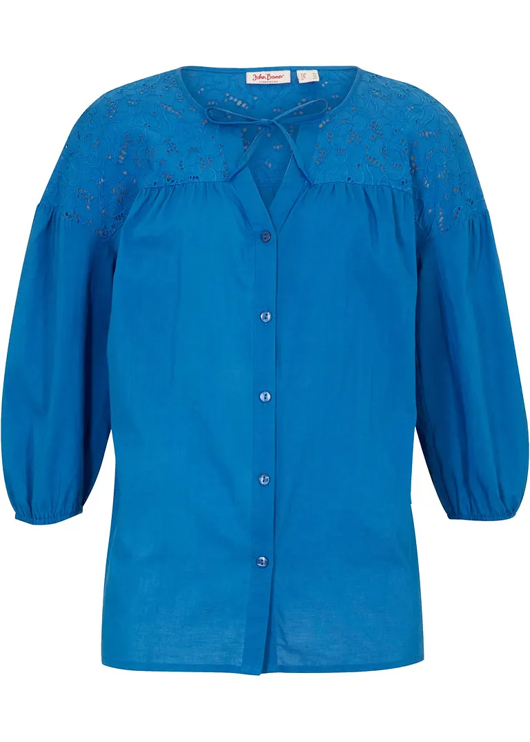 Bluse, 3/4-Arm, mit Lochstickerei in blau von vorne - John Baner JEANSWEAR