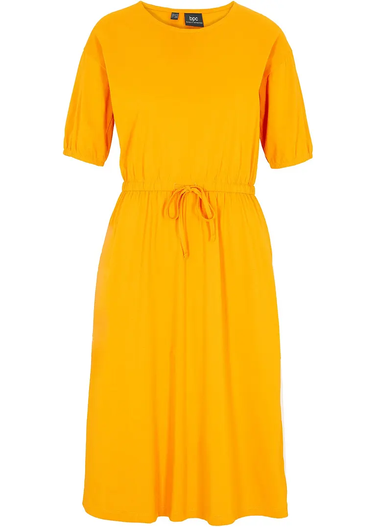 Kniebedeckendes Baumwollkleid mit Gummibund in der Taille und Taschen in orange von vorne - bonprix
