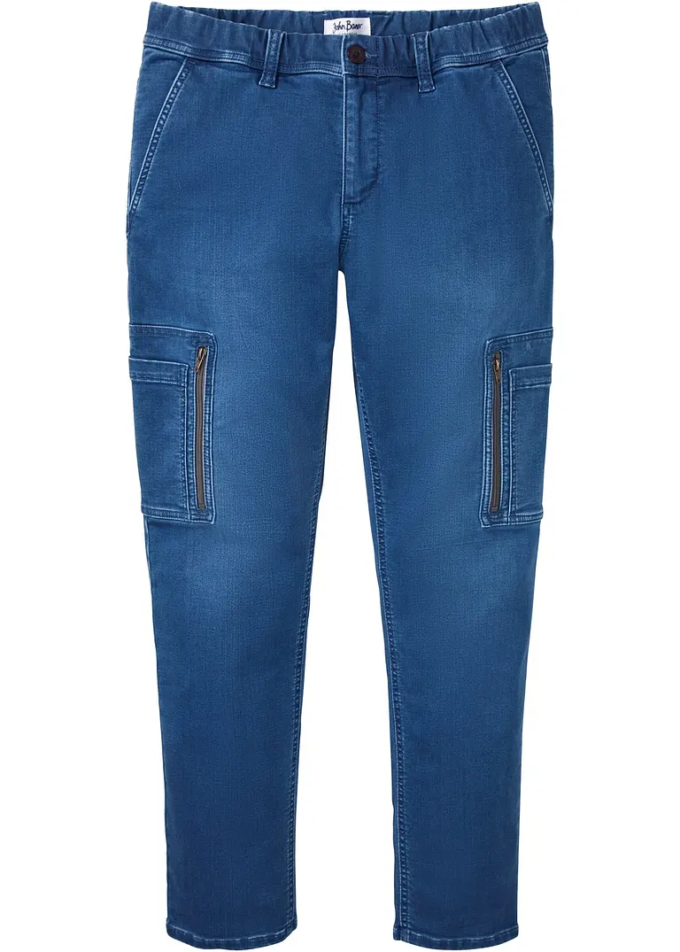 Cargo-Stretch-Jeans, Loose Fit in blau von vorne - John Baner JEANSWEAR