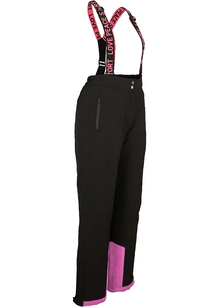 Ski Funktions-Thermohose mit abnehmbaren Trägern, wasserdicht, Straight in schwarz von vorne - bpc bonprix collection