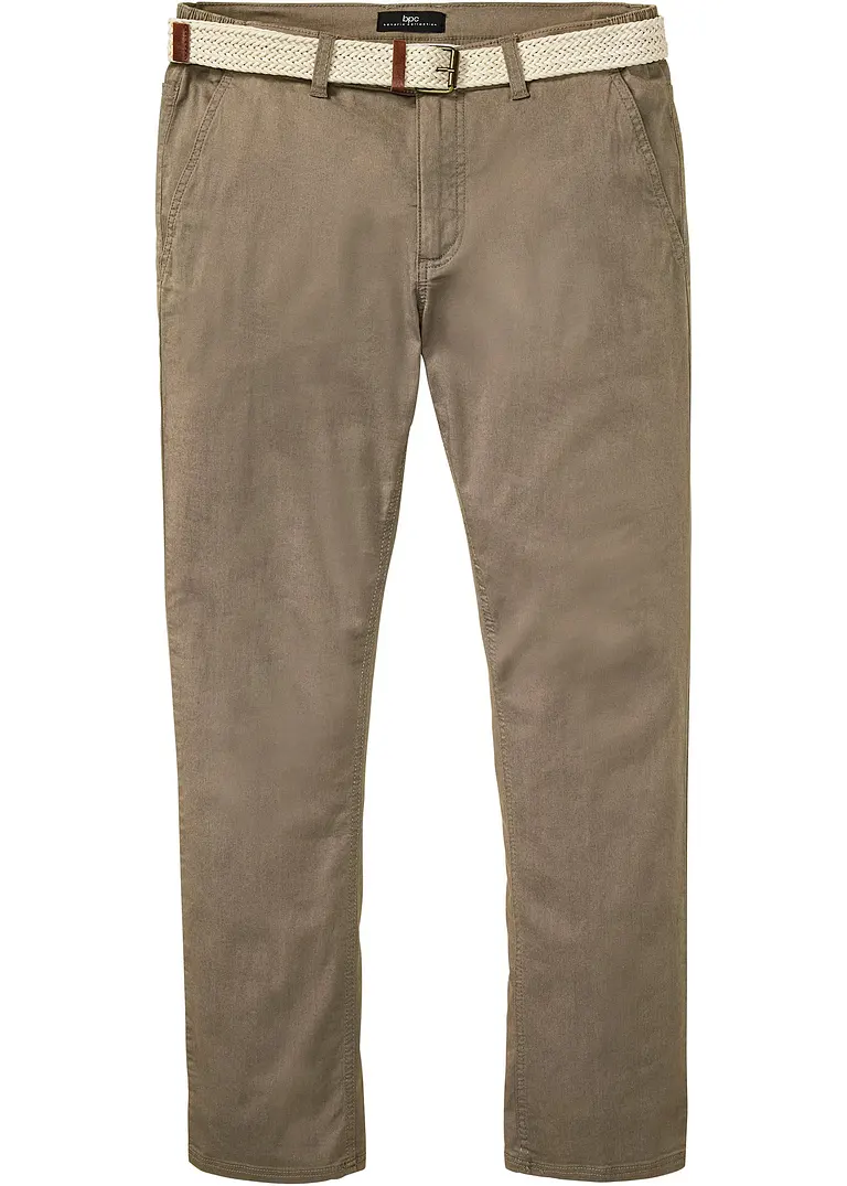 Regular Fit Stretch-Chinohose m. Komfortschnitt u. Gürtel, Straight in beige von vorne - bonprix