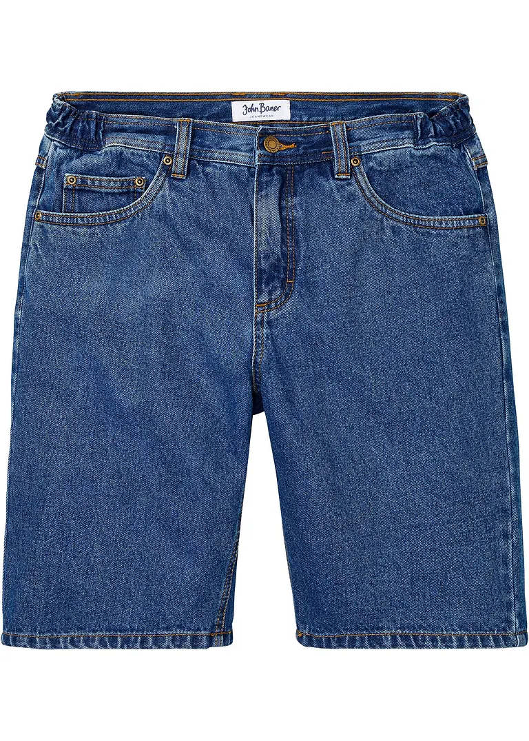 Jeans-Bermuda mit seitlichem Dehnbund, Classic Fit in blau von vorne - bonprix