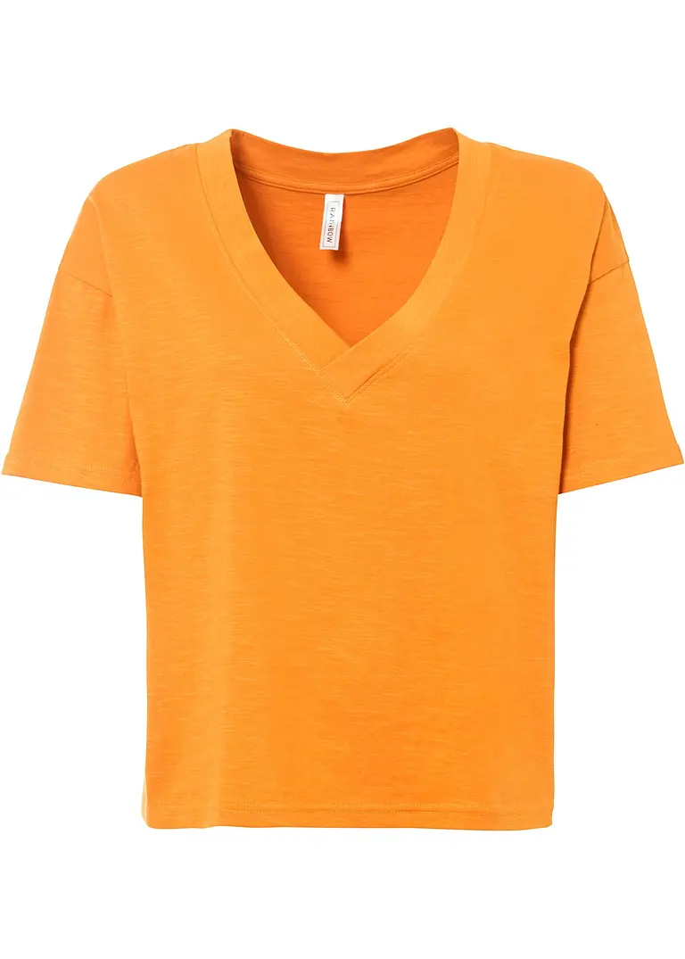 Shirt mit tiefem V-Ausschnitt in orange von vorne - bonprix