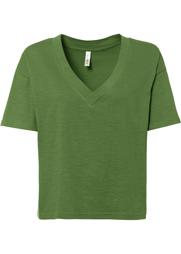 Shirt mit tiefem V-Ausschnitt in grün von vorne - bonprix
