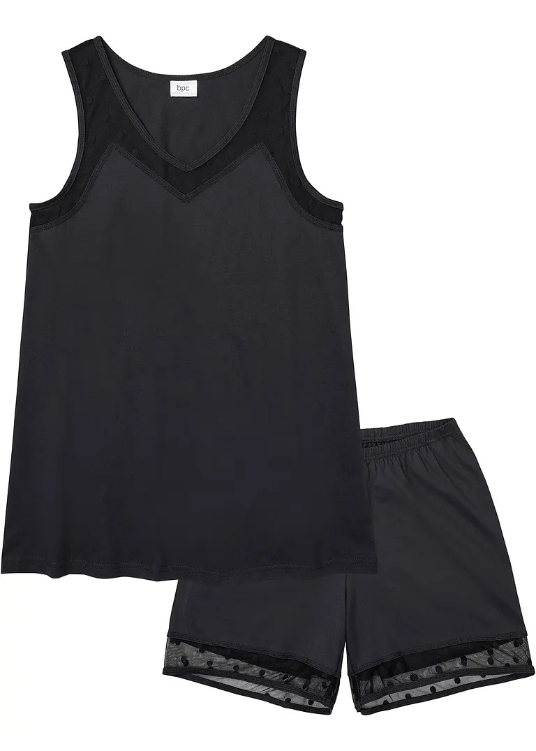 Shorty mit Spitzeneinsatz in schwarz von vorne - bonprix