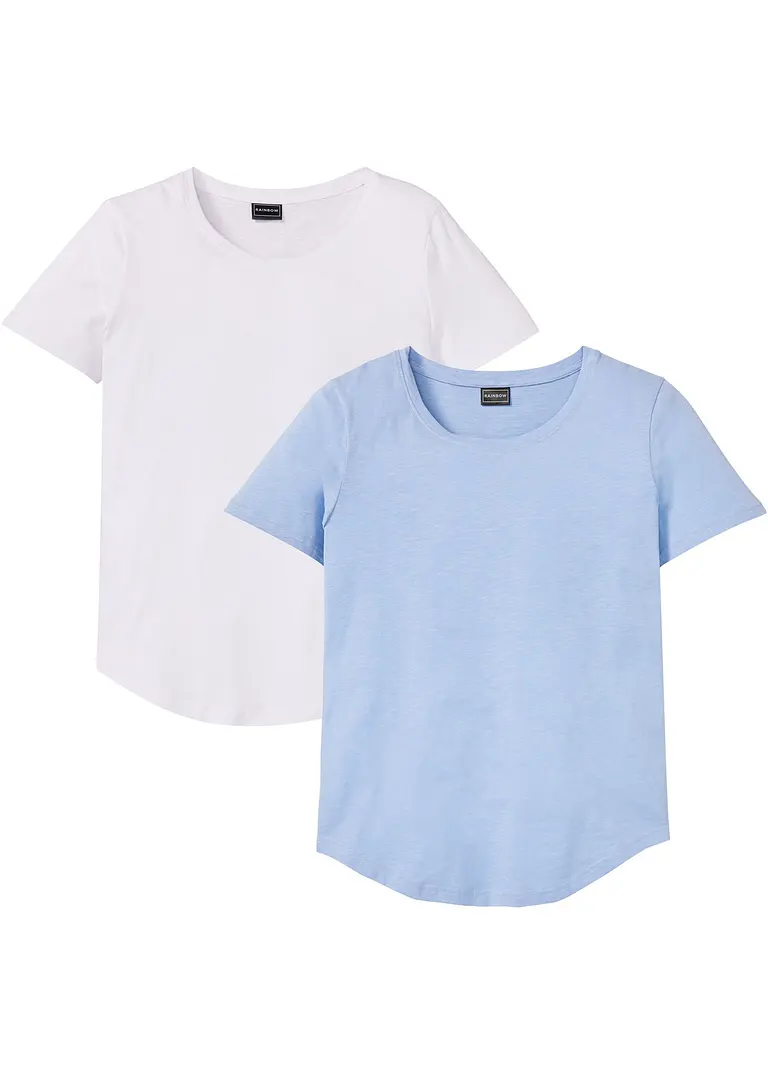 T-Shirt in Slub-Yarn Qualität Slim Fit, (2er Pack) in blau von vorne - RAINBOW