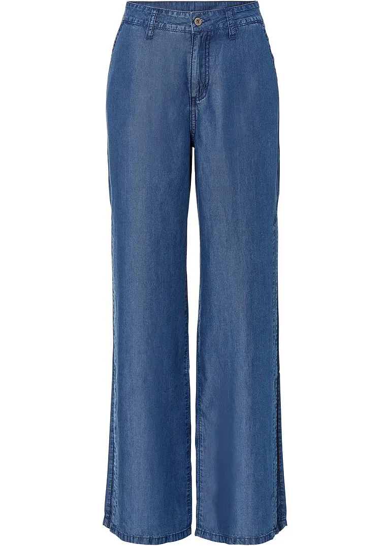 Weite Jeans mit Schlitz aus nachhaltigem Lyocell in blau von vorne - RAINBOW