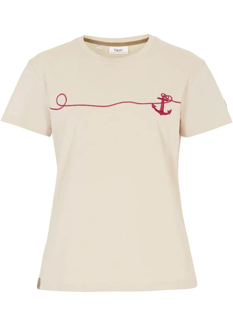 Besticktes T-Shirt in beige von vorne - bpc bonprix collection