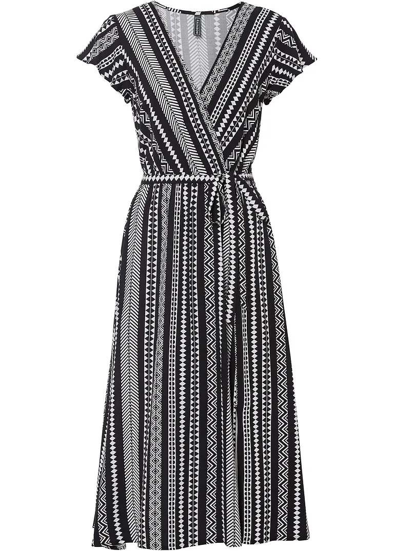 Midikleid aus nachhaltiger Viskose in schwarz von vorne - bonprix