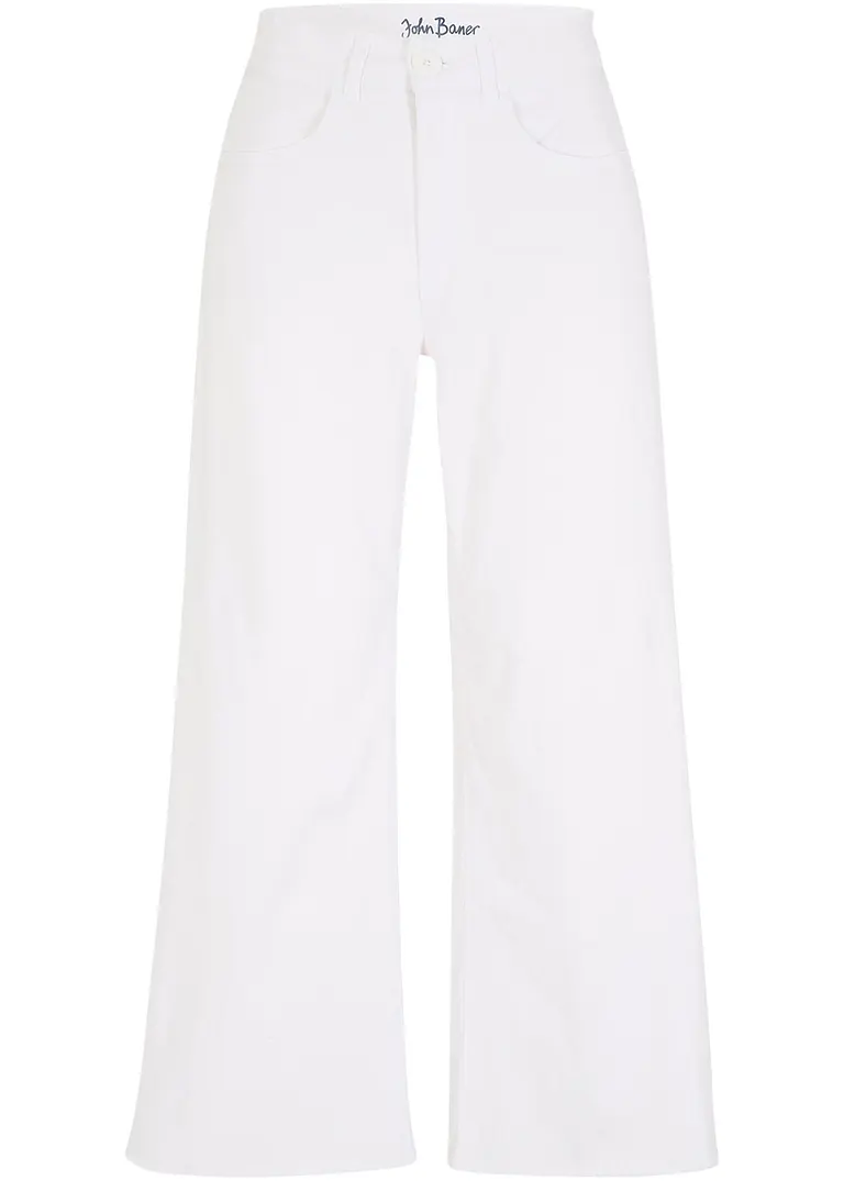 7/8-Komfort-Stretch-Jeans, Wide Fit in weiß von vorne - bonprix